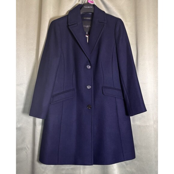 Talbots Long Navy Woven in Italy Wool Blend Luxurious Collection Coat 14P $349 - Picture 3 of 13